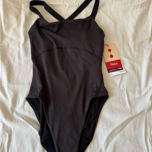 Thinx Black Cross-Back One-Piece Leotard - Picture 2 of 5